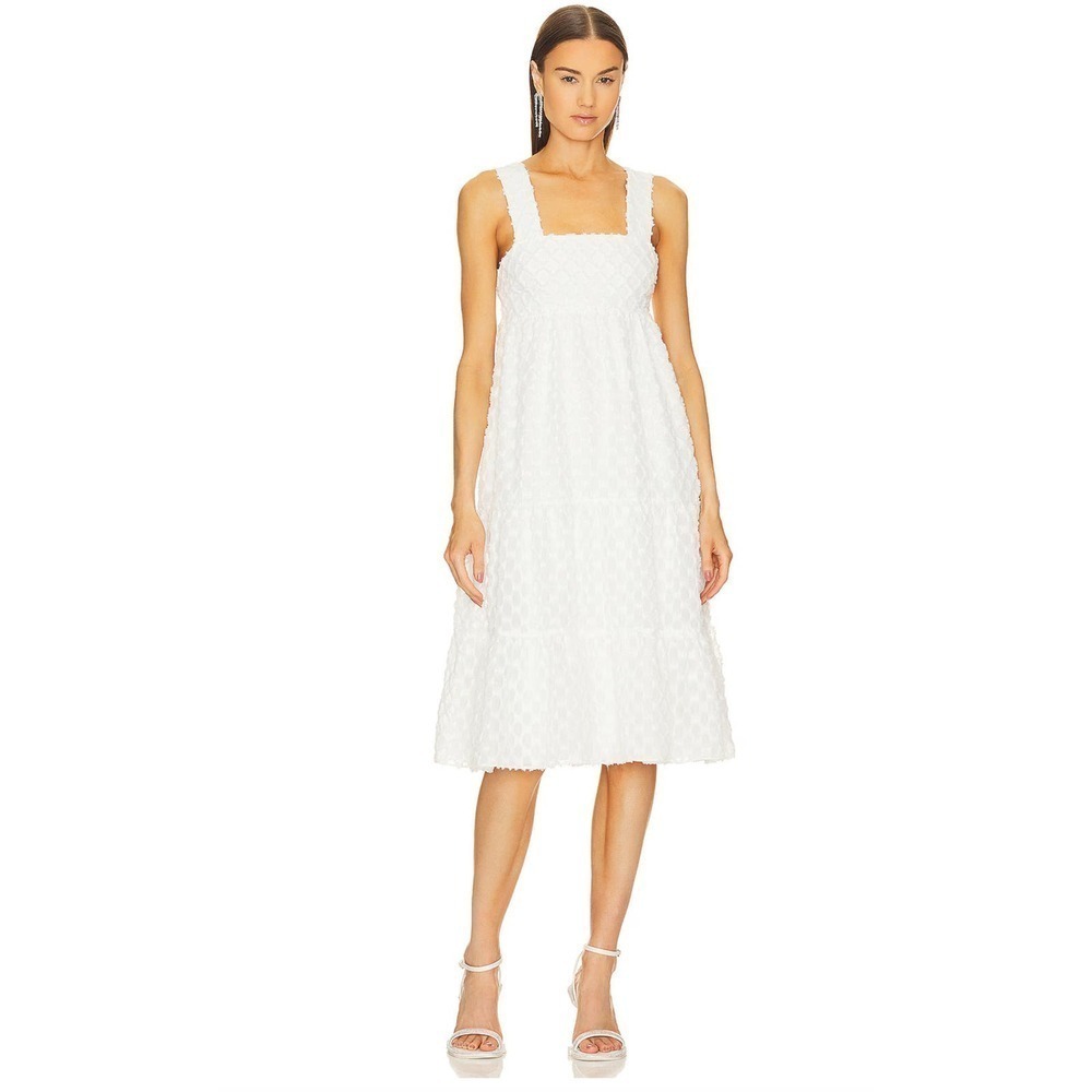 Amanda Uprichard Ruffle Straps Smocked Bodice Sleeveless White Dress L NWOT